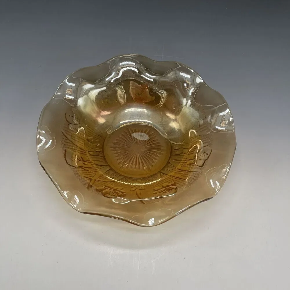Jeanette Iridescent Marigold Iris & Herringbone‎ Ruffled Bowl 9.5